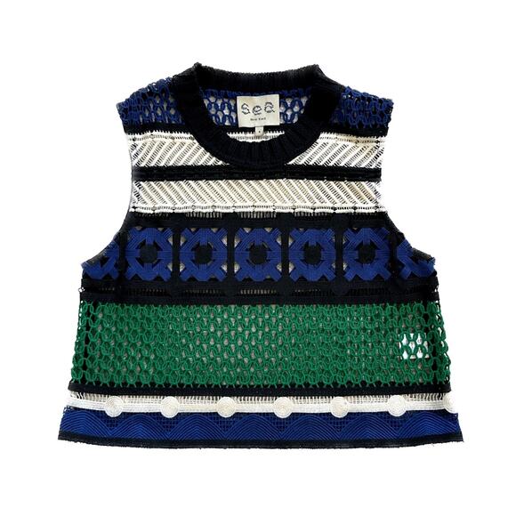 Sea New York Multi Pattern Crochet Open Knit Top Size 4 - Picture 1 of 8